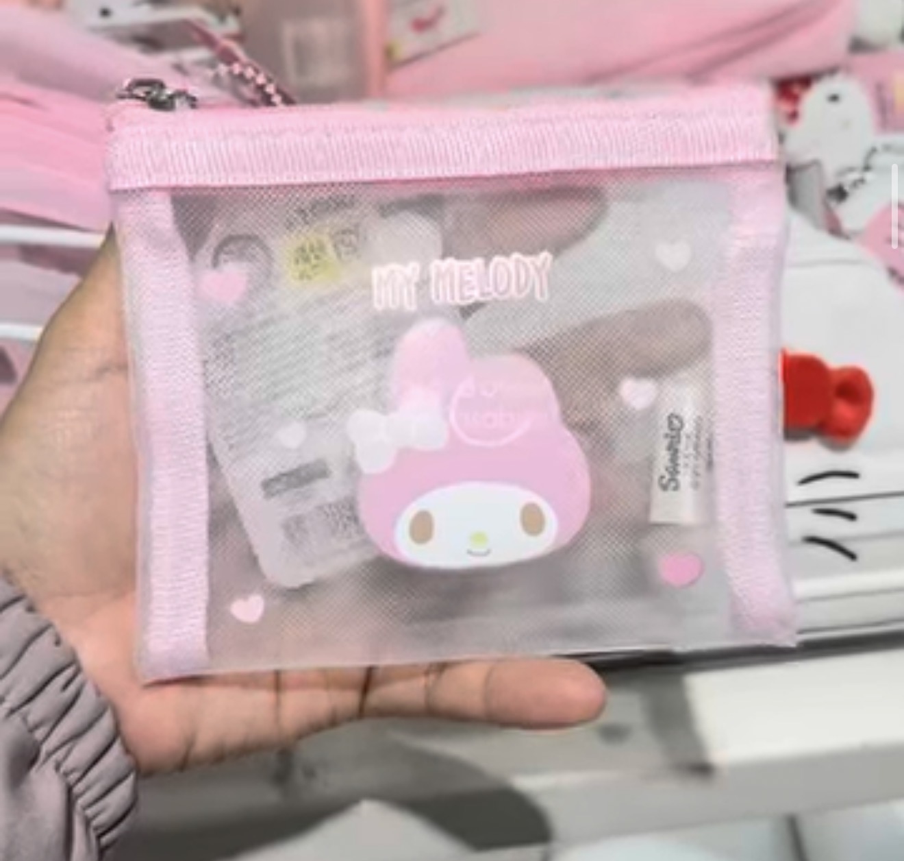 [DAISO] My Melody Mesh Pouch Small (Pink)