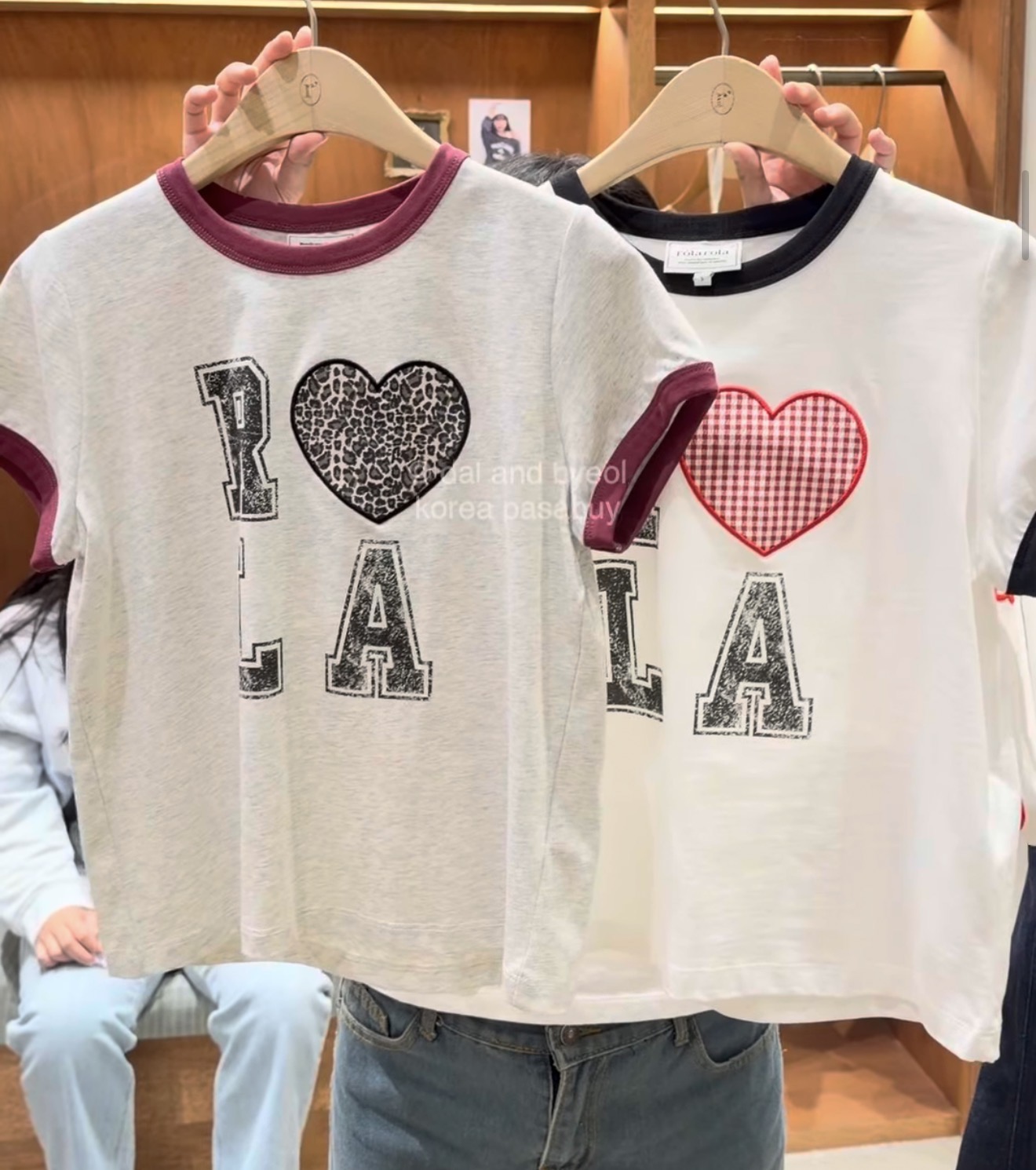 [ROLAROLA] I Love Rola Patchwork Ringer Shirt - Gray